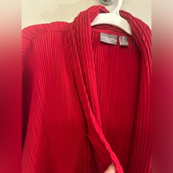 Chico’s Travelers Cardigan 3 Red Long Sleeve Fold Over Crinkle - Picture 6 of 8